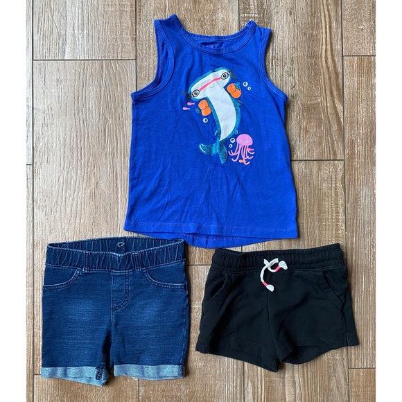 Girls Ocean Shark Graphic Tank & Shorts Outfit Bundled Set - Picture 1 of 14